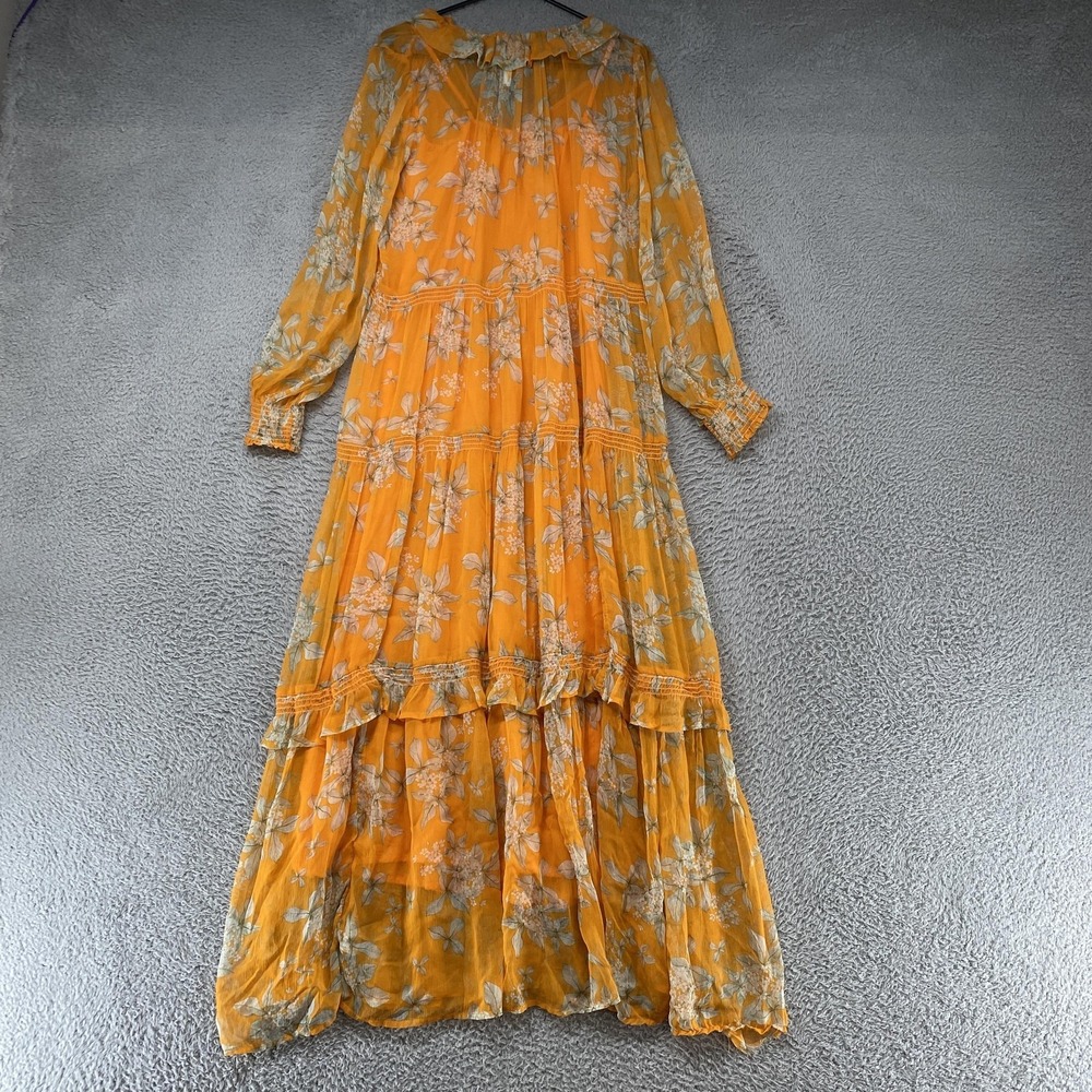 Anthropologie Dress Womens Small Floral Hi-Low‎ Maxi Boho Ruffle Lined Yellow - Picture 16 of 16
